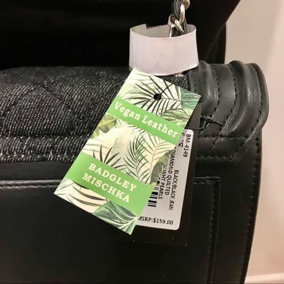 Badgley Mishka black denim, vegan leather adorned with square metal nails bag. - Picture 10 of 15